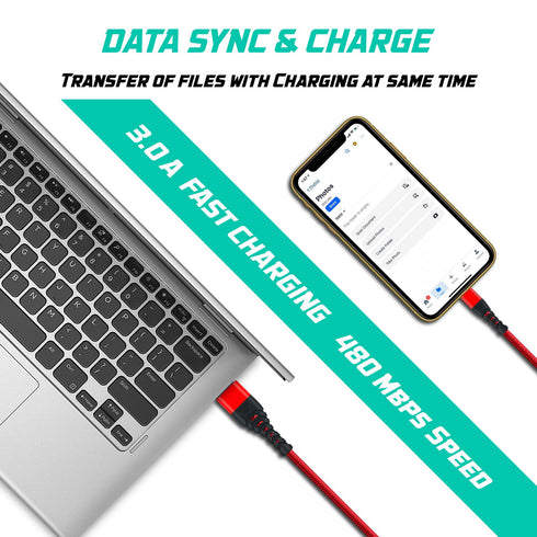 USB Lightning Charging Cable 3M Pack of 3 Braided iPhone Charger Cable Heavy Duty Quick Charger Long Lead - TradeNRG UK